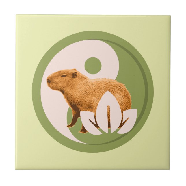 Zen Capybara Yin Yang Peaceful Nature Ceramic Tile (Front)