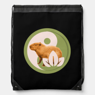 Zen Capybara Yin Yang Peaceful Nature Drawstring Bag