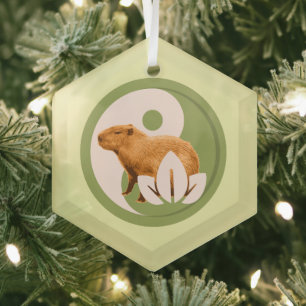 Zen Capybara Yin Yang Peaceful Nature Glass Ornament
