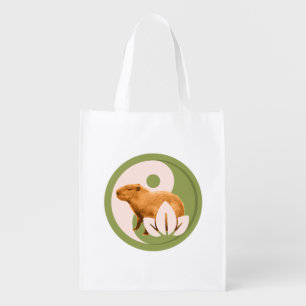 Zen Capybara Yin Yang Peaceful Nature Grocery Bag