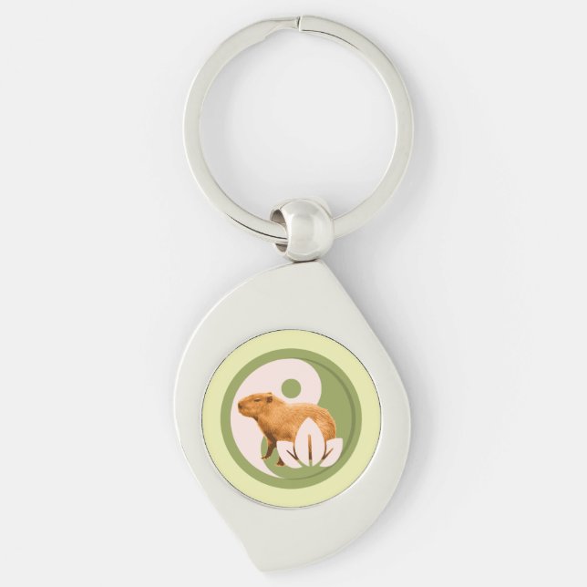 Zen Capybara Yin Yang Peaceful Nature Keychain (Front)