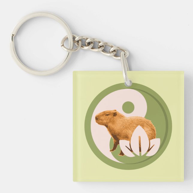 Zen Capybara Yin Yang Peaceful Nature Keychain (Front)