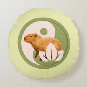 Zen Capybara Yin Yang Peaceful Nature Round Pillow