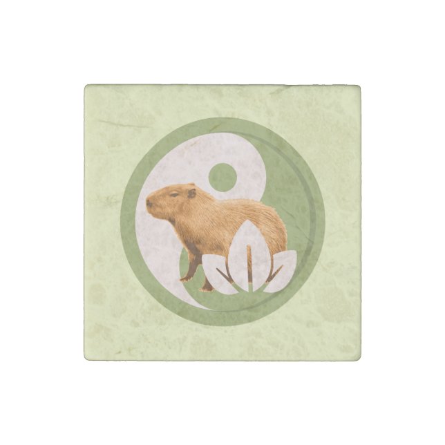 Zen Capybara Yin Yang Peaceful Nature Stone Magnet (Front)
