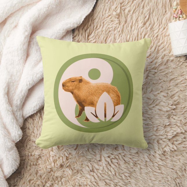Zen Capybara Yin Yang Peaceful Nature Throw Pillow (Blanket)