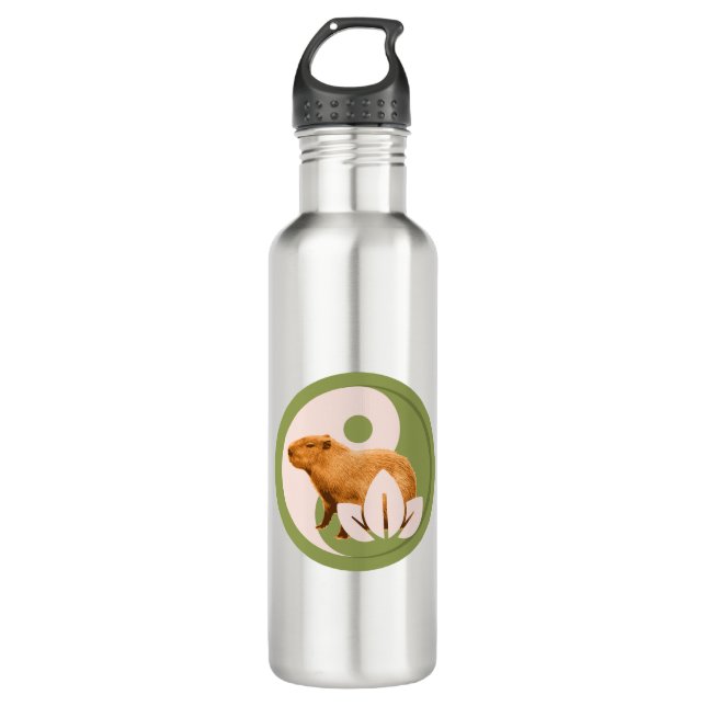 Zen Capybara Yin Yang Stainless Steel Water Bottle (Front)