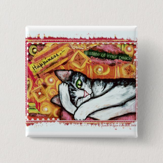 Zen Cat Art Fridge Magnet Button (Front)