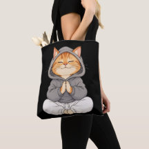 Zen Cat in Hoodie – Cute Meditating Cartoon Cat