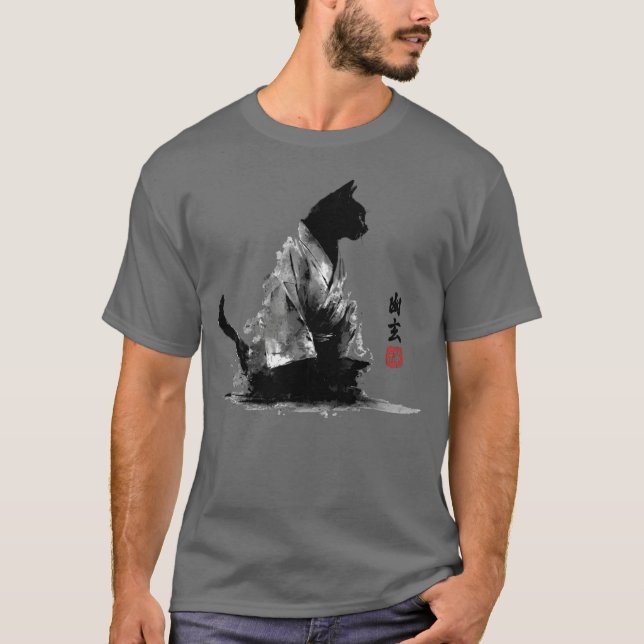Zen Cat in Kimono Ink Art girl girl T-Shirt (Front)