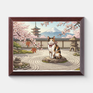 *Zen Cat in Sakura Cherry Blossom Garden Art** # Award Plaque