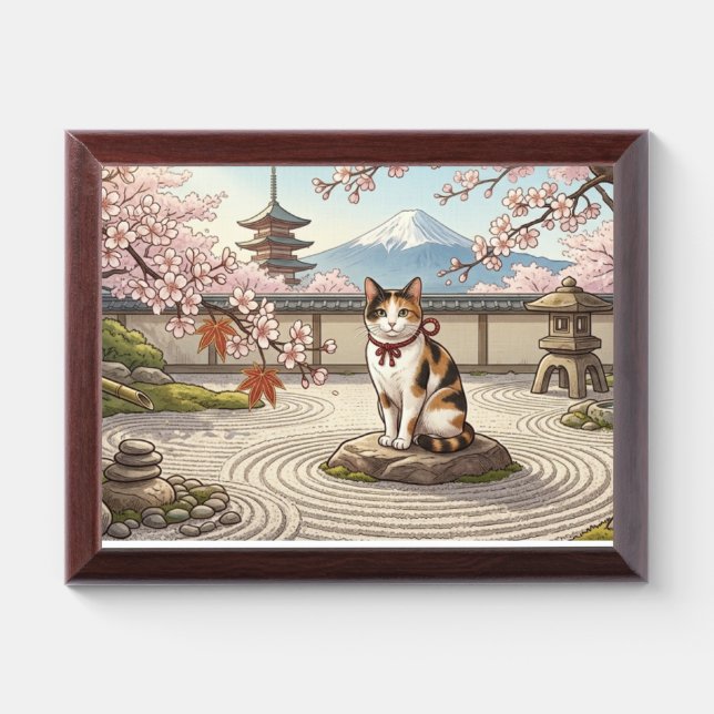 *Zen Cat in Sakura Cherry Blossom Garden Art** # Award Plaque (Horizontal)