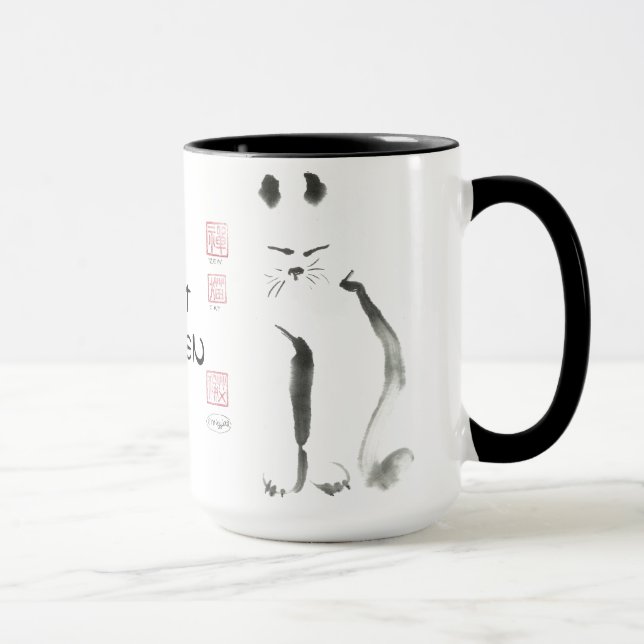 Zen Cat Meditation -  Sumi-e [ink painting] Mug (Right)