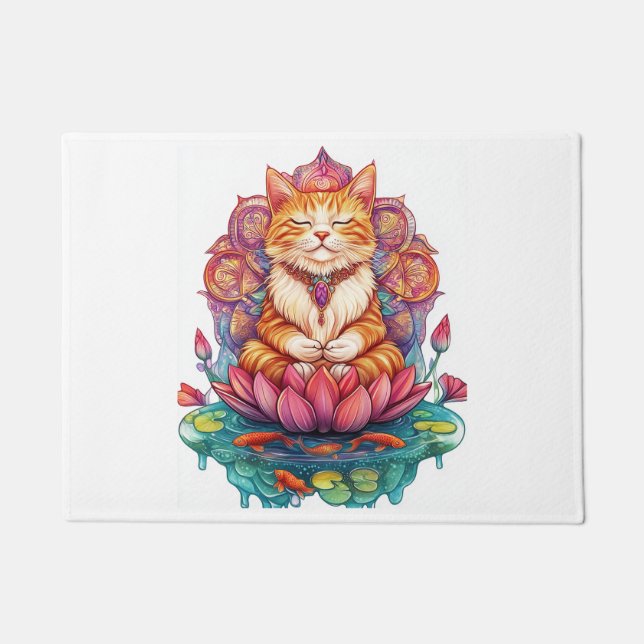 Zen Cat Vibes � Meditating Kitty Psychedelic Doormat (Front)