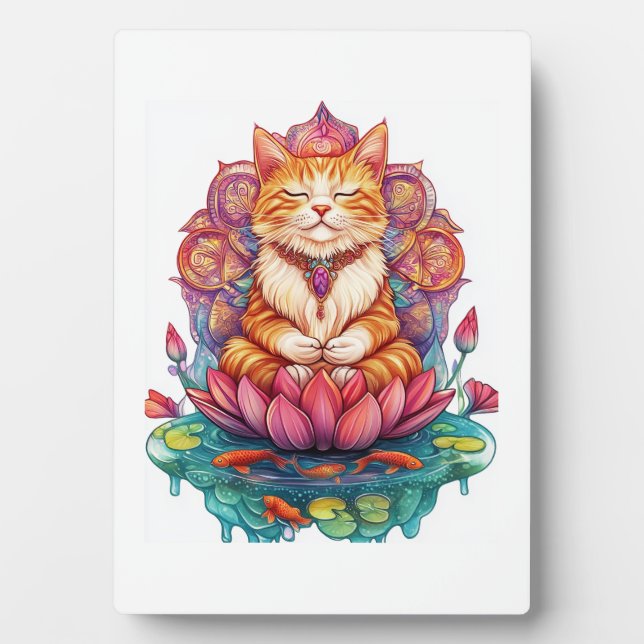 Zen Cat Vibes � Meditating Kitty Psychedelic Plaque (Front)