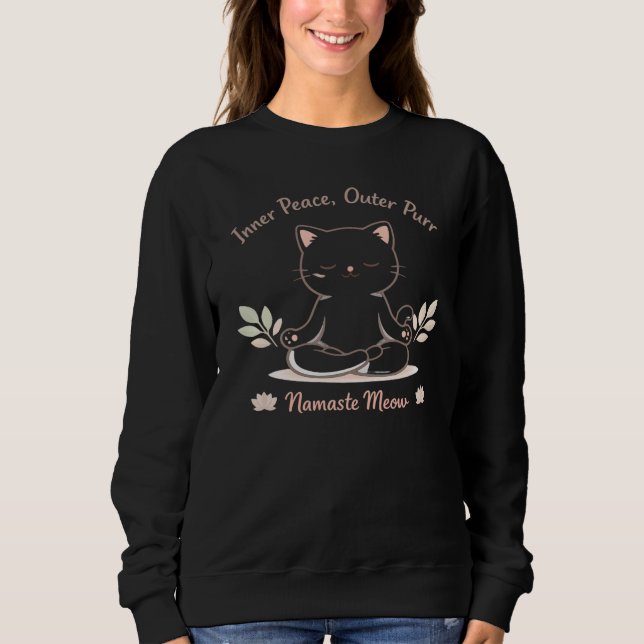 Zen Cat Yoga Minimal Cute Meditation Design Sweatshirt (Front)