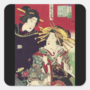 zen cherry blossom kimono japanese geisha square sticker