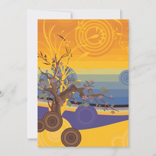 Zen Cherry Blossom Tree Abstract Sunset Art Invitation (Front)