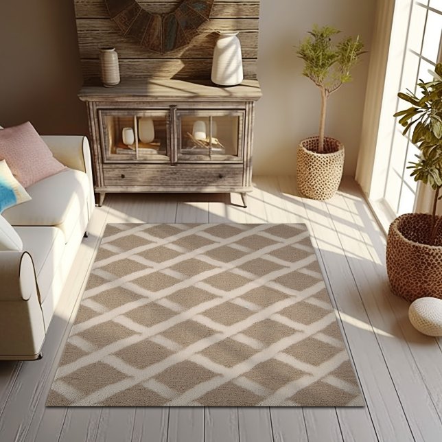Zen Chic: Beige & White Geometric Minimalist Area  Rug (Creator Uploaded)