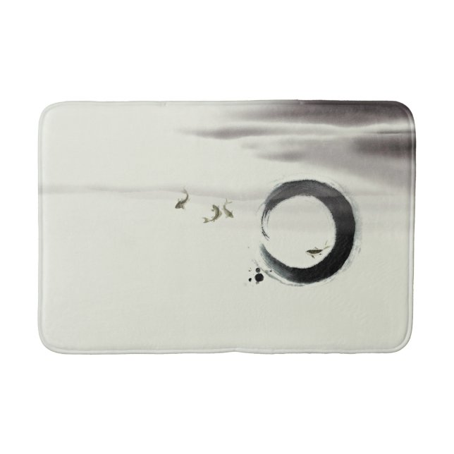 Zen Circle Enso Koi Brush Painting Art Bathroom Mat (Front)