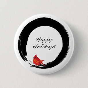 Zen Circle with Christmas Cardinal Button