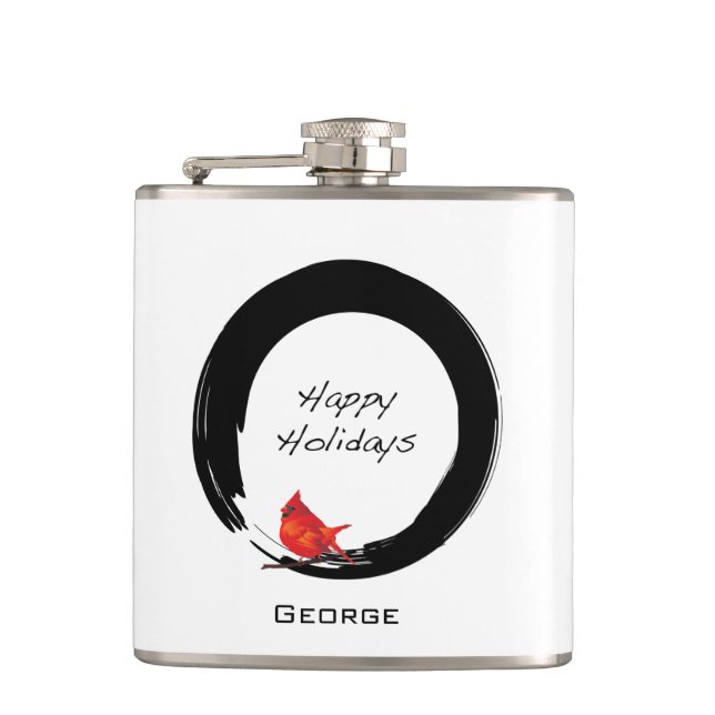 Zen Circle with Christmas Cardinal Flask (Front)