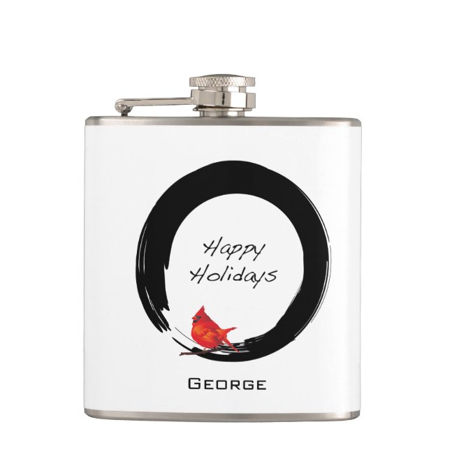 Zen Circle with Christmas Cardinal Hip Flask (Front)
