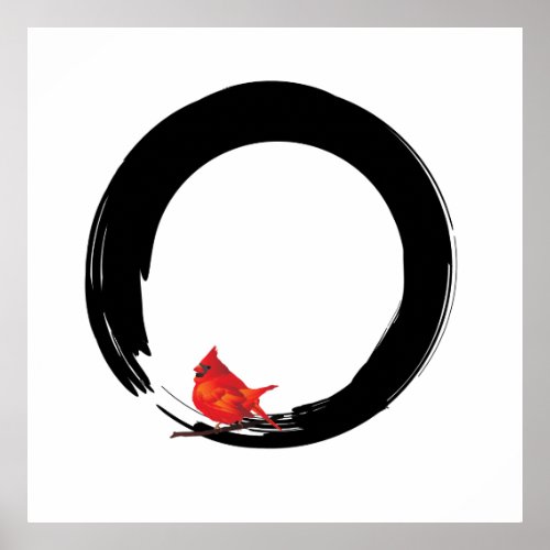 Zen Circle with Christmas Cardinal Poster