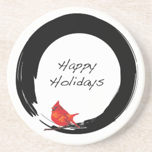 Zen Circle with Christmas Cardinal Sandstone Coaster