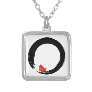 Zen Circle with Christmas Cardinal Silver Plated Necklace