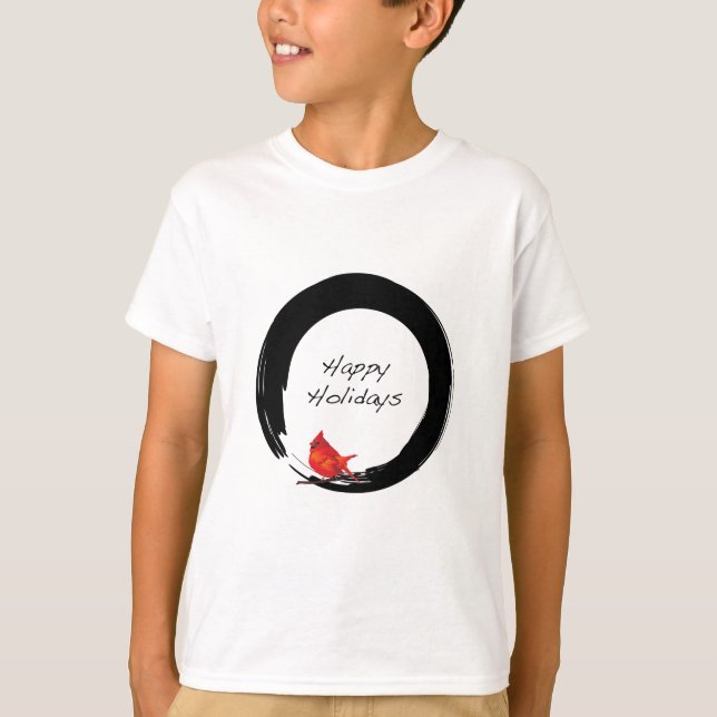 Zen Circle with Christmas Cardinal T-Shirt (Front)