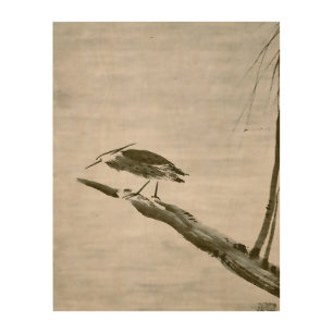 Zen Classics - Sesshu - Heron and Willow Wood Wall Art