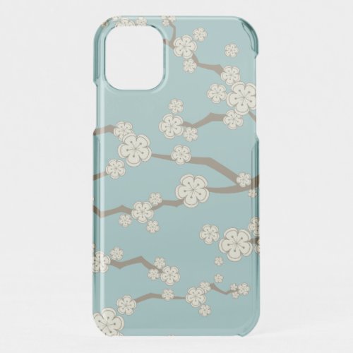 Zen Cream Sakura Cherry Blossom Flowers On Blue iPhone 11 Case