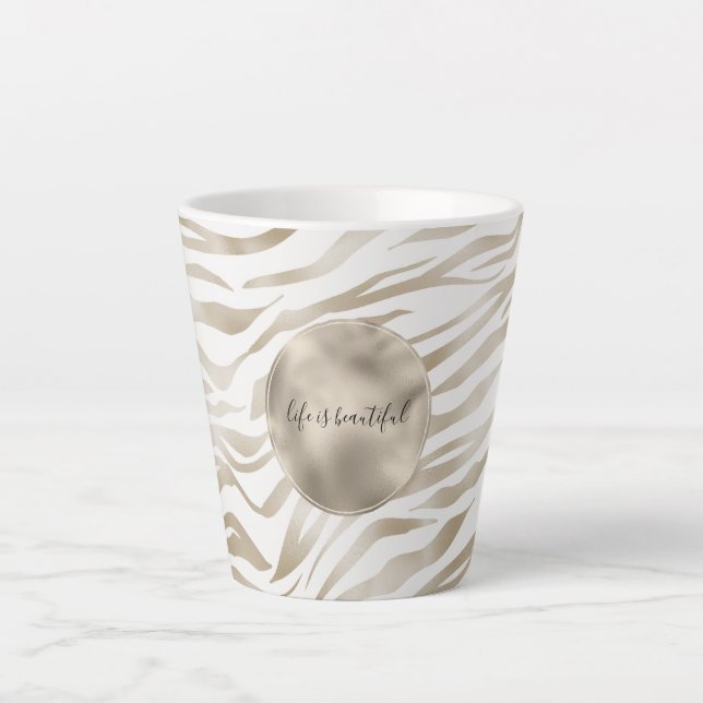 Zen Cream White Cocoa Brown Zebra Print Latte Mug (Front)