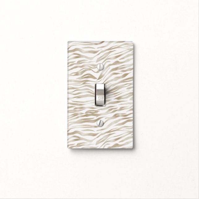 Zen Cream White Cocoa Brown Zebra Print Light Switch Cover (In Situ)