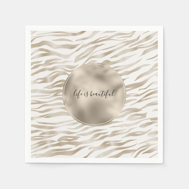 Zen Cream White Cocoa Brown Zebra Print Napkins (Front)