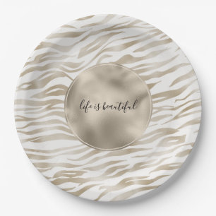 Zen Cream White Cocoa Brown Zebra Print Paper Plates