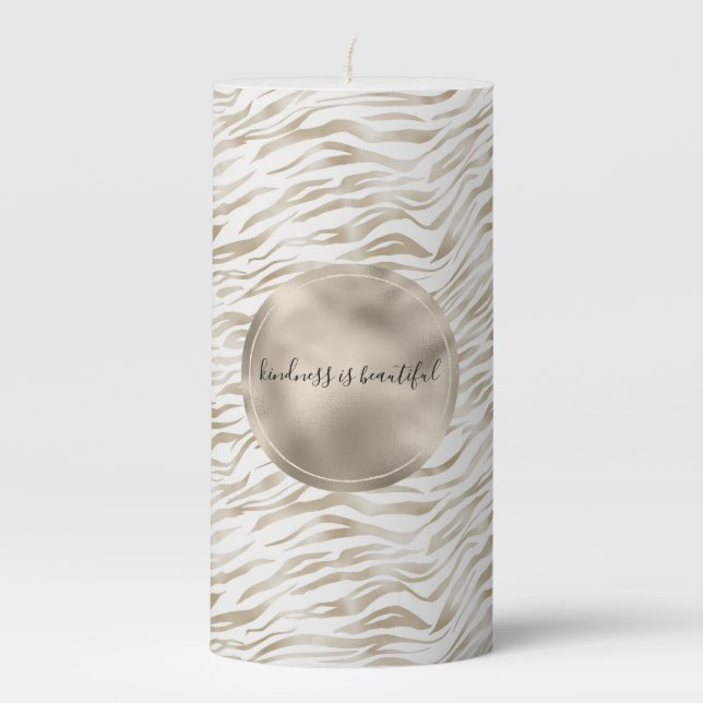 Zen Cream White Cocoa Brown Zebra Print Pillar Candle (Front)