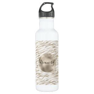 Zen Cream White Cocoa Brown Zebra Print Stainless Steel Water Bottle