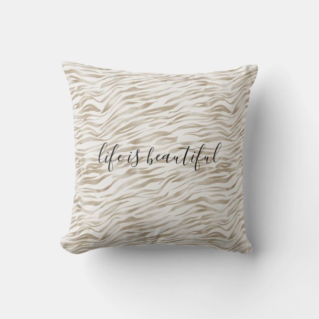 Zen Cream White Cocoa Brown Zebra Print Throw Pillow (Front)