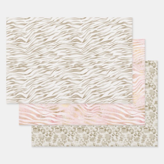 Zen Cream White Cocoa Brown Zebra Print Wrapping Paper Sheets (Set)