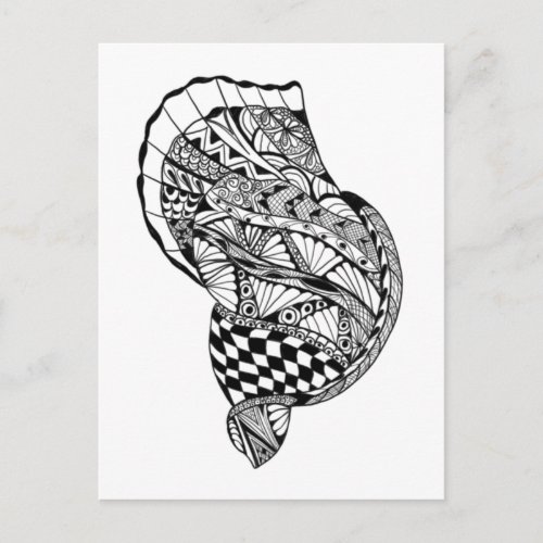  Zen doodle art sea shell black white  pattern Postcard