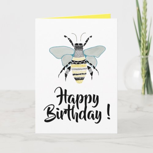 Zen doodle bumblebee birthday card