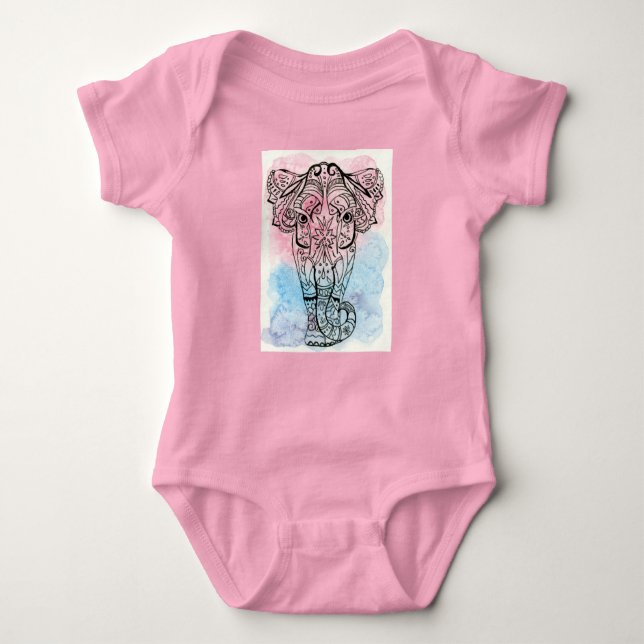 Zen Elephant T-Shirt Baby Bodysuit (Front)
