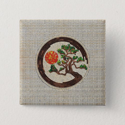 Zen Enso Circle and Bonsai Tree Mosaic Button