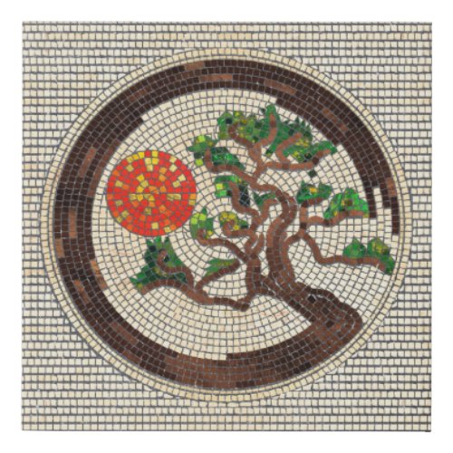 Zen Enso Circle and Bonsai Tree Mosaic Faux Canvas Print