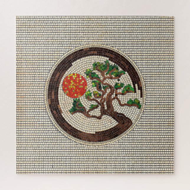 Zen Enso Circle and Bonsai Tree Mosaic Jigsaw Puzzle (Vertical)