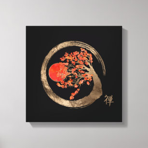 Zen Enso Circle and Golden Sakura Tree Canvas Print
