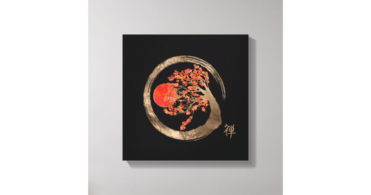 Zen Enso Circle and Golden Sakura Tree Canvas Print | Zazzle