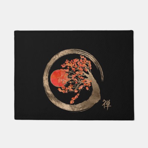 Zen Enso Circle and Golden Sakura Tree Doormat