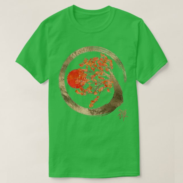 Zen Enso Circle and Golden Sakura Tree T-Shirt (Design Front)